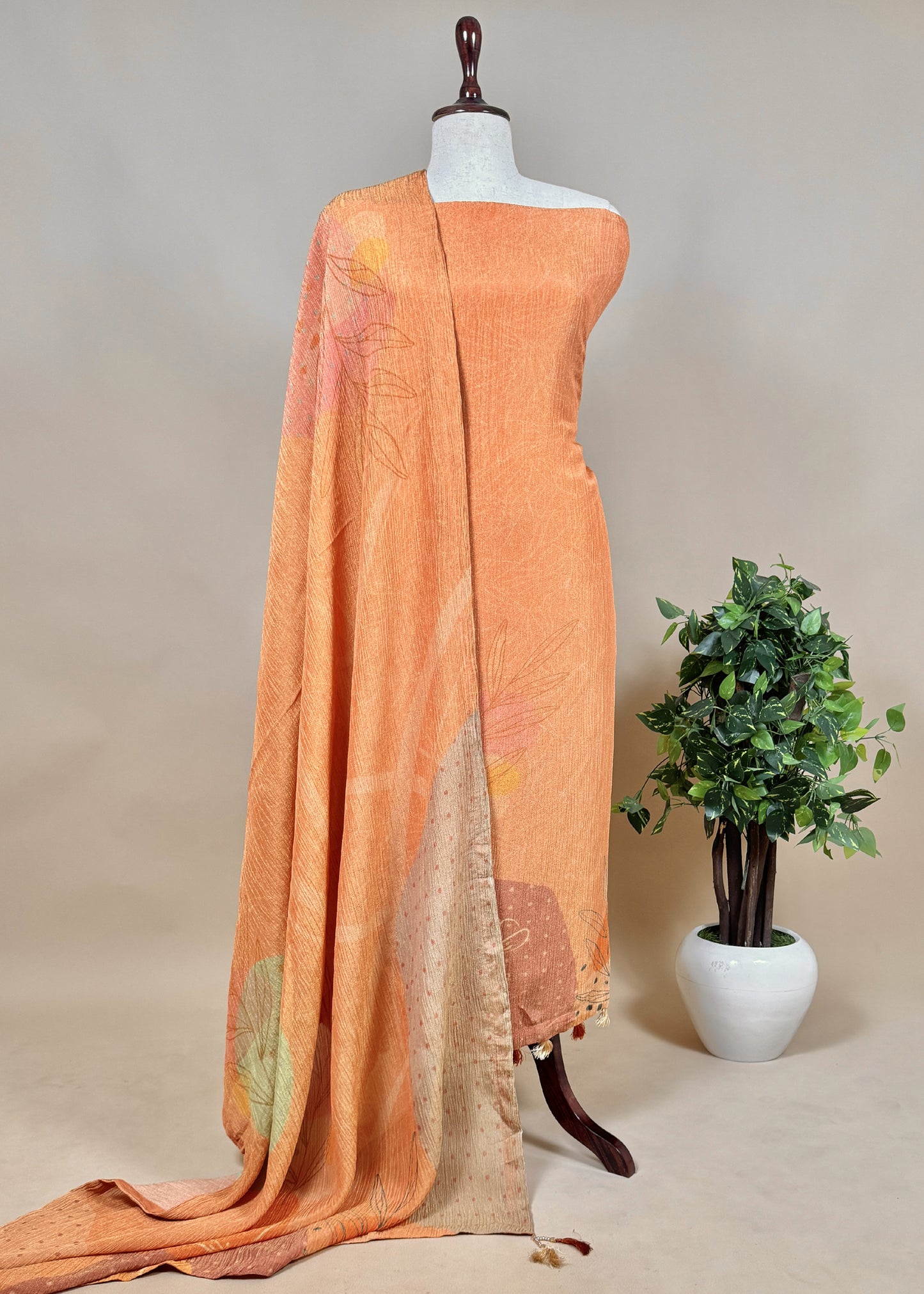 Blue Premium Abstract Tissue-Silk Unstitched Dupatta-Suit with Banarasi zari weaving