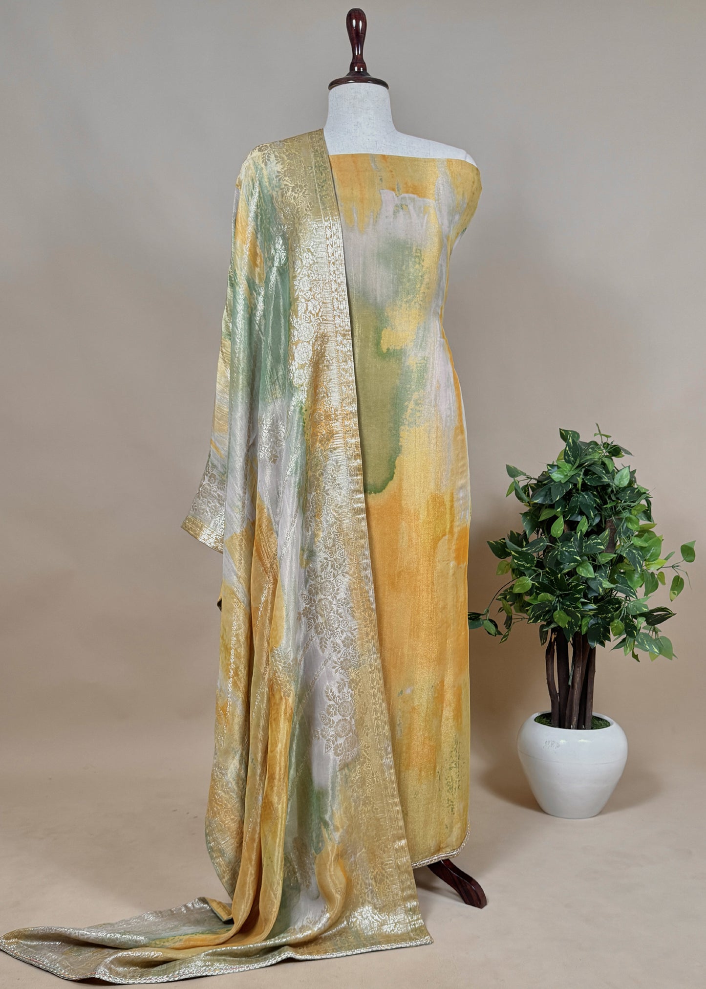 Pure Crushed Tissue-Silk Abstract Print Unstitched Dupatta-suit