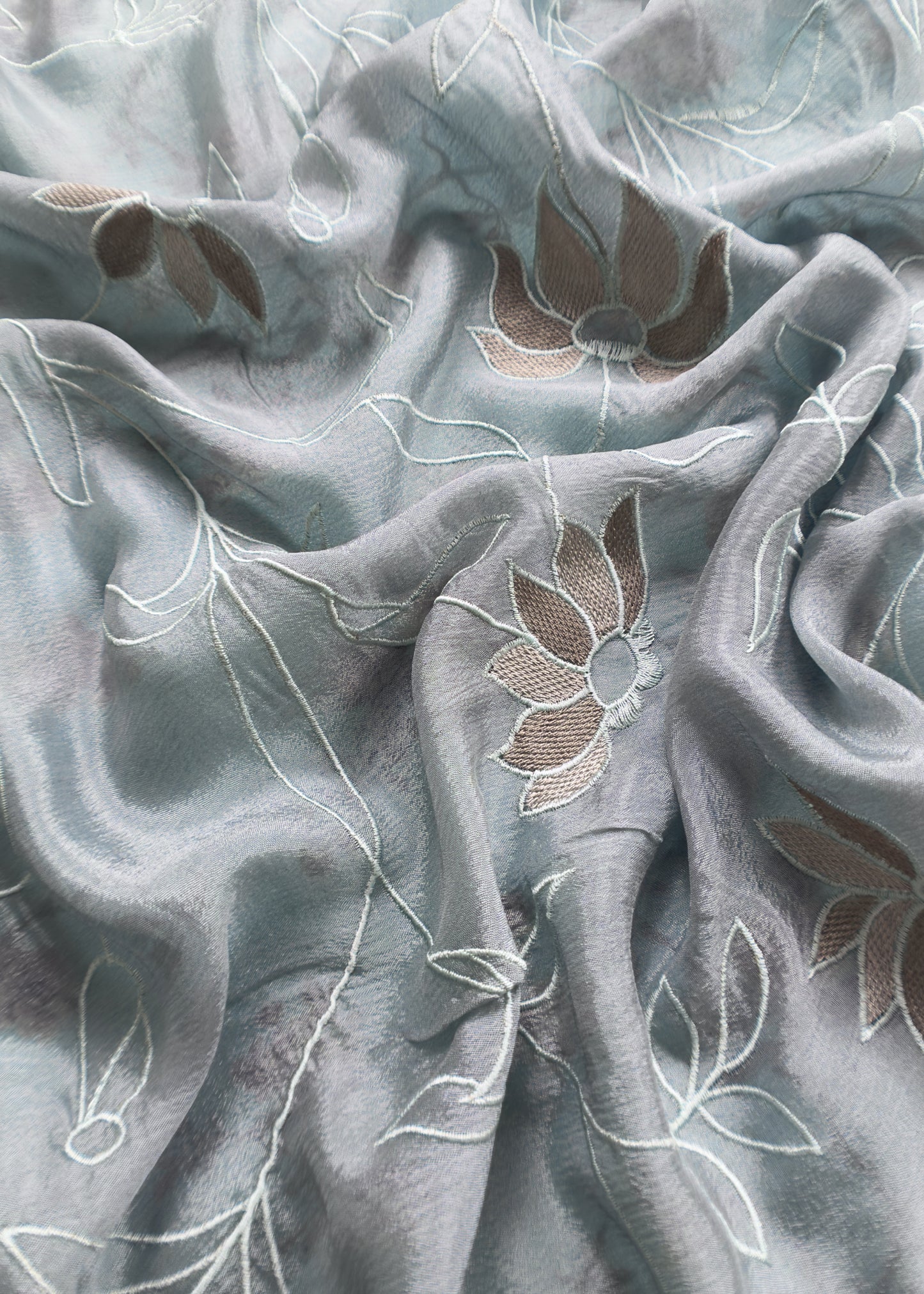 Light Blue Pure Crepe Digital Print Suit Fabric With Resham Embroidery And Lace Work