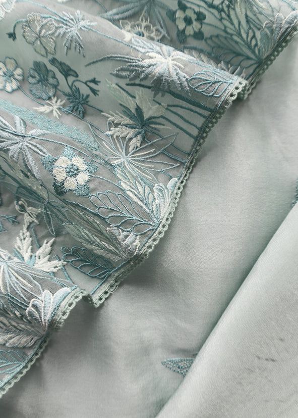Iceberg Blue Pure Kora Silk Suit With Parsi Embroidery