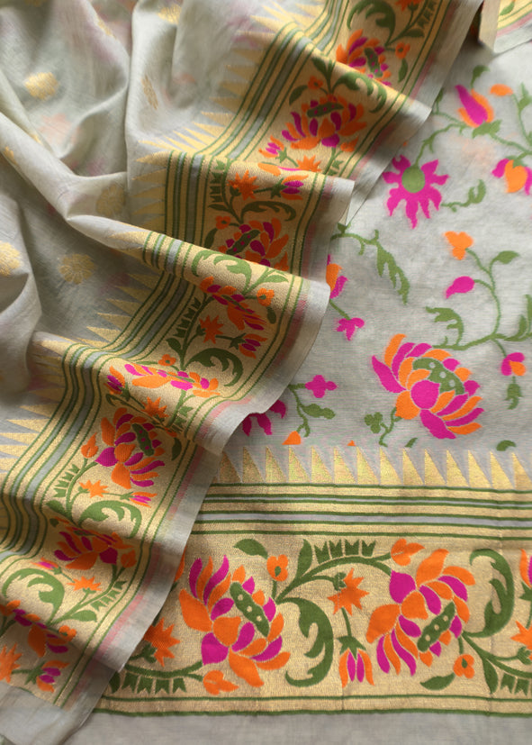 Green Handloom Banarasi Suit With Paithani Weaving