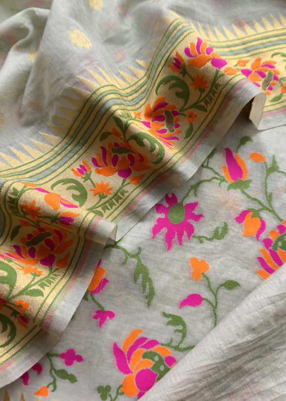 Green Handloom Banarasi Suit With Paithani Weaving