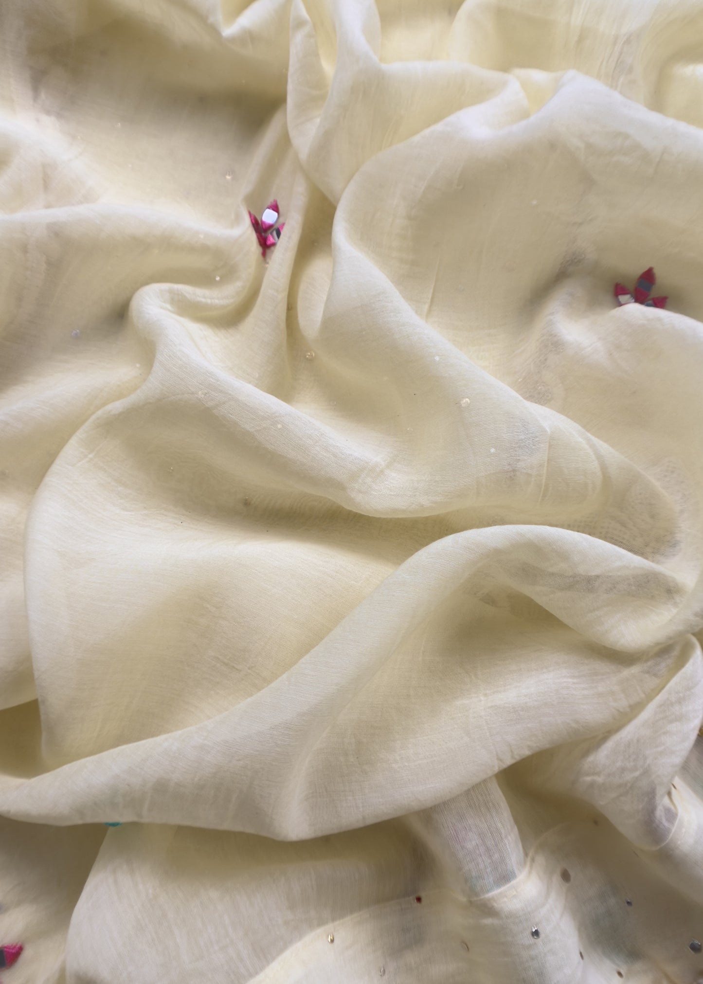 Light Yellow Designer Summers Pure Mul Suit With Crochet, Mirrors, Pitta Work And Hand Embroidery