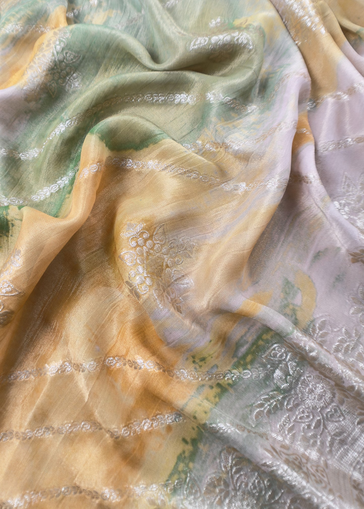 Yellow Pure Crushed Tissue-Silk Abstract Print Unstitched Dupatta-suit
