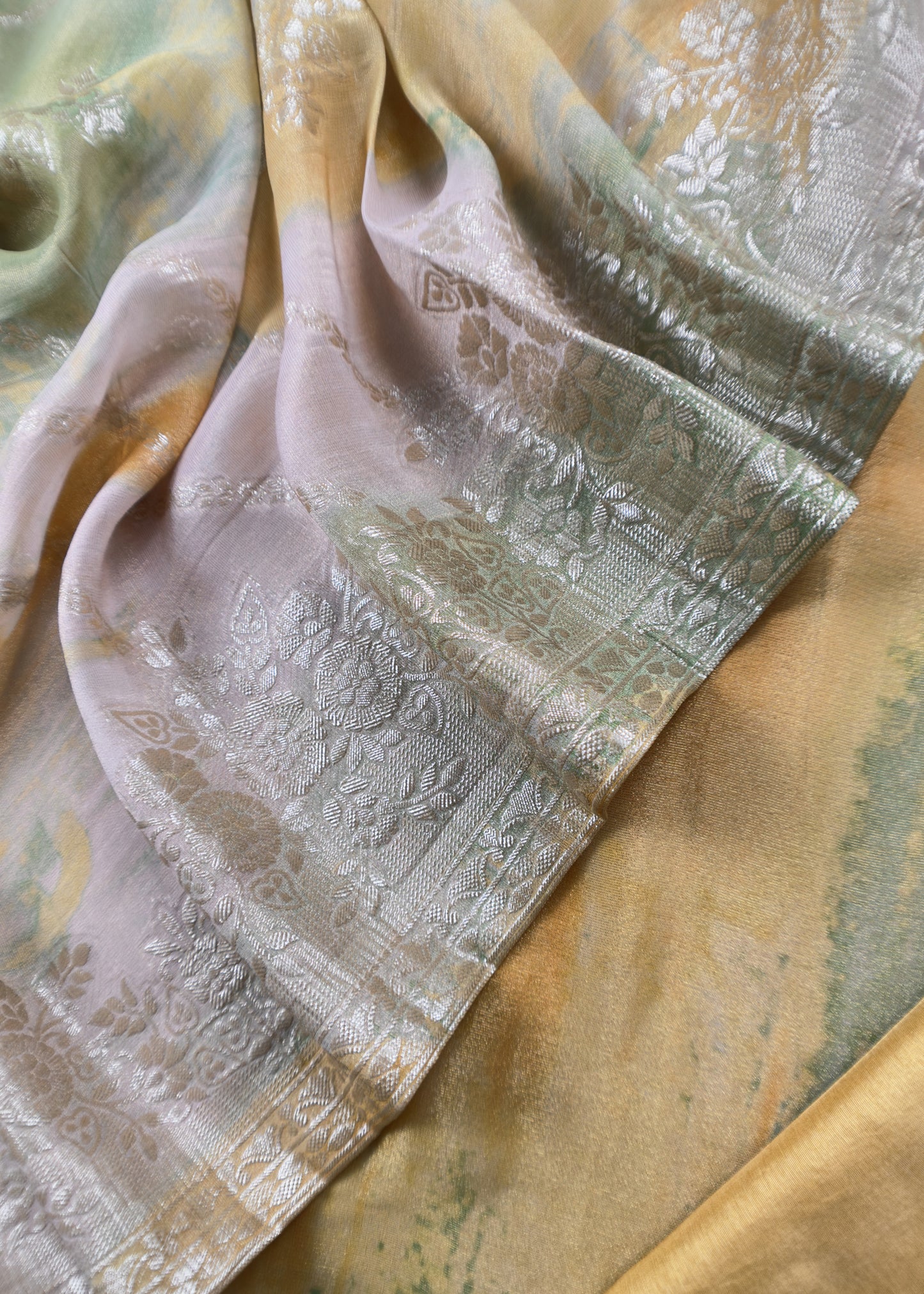 Yellow Pure Crushed Tissue-Silk Abstract Print Unstitched Dupatta-suit