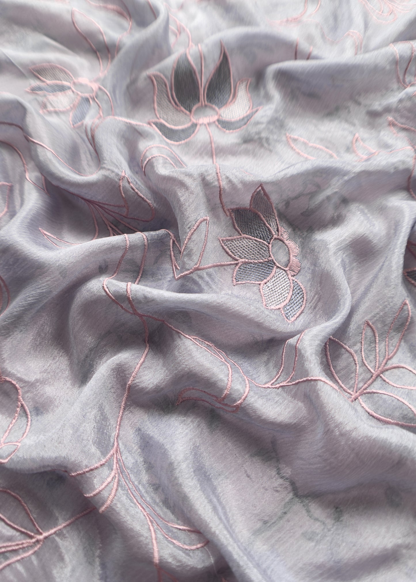 Pink Lavender Pure Crepe Digital Print Suit Fabric With Resham Embroidery And Lace Work