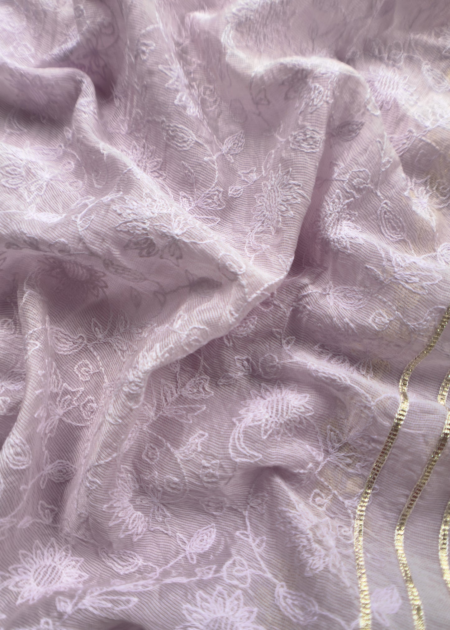 Lilac Pure Cotton Suit With Mirrors, Gota Patti And Dori Embroidery