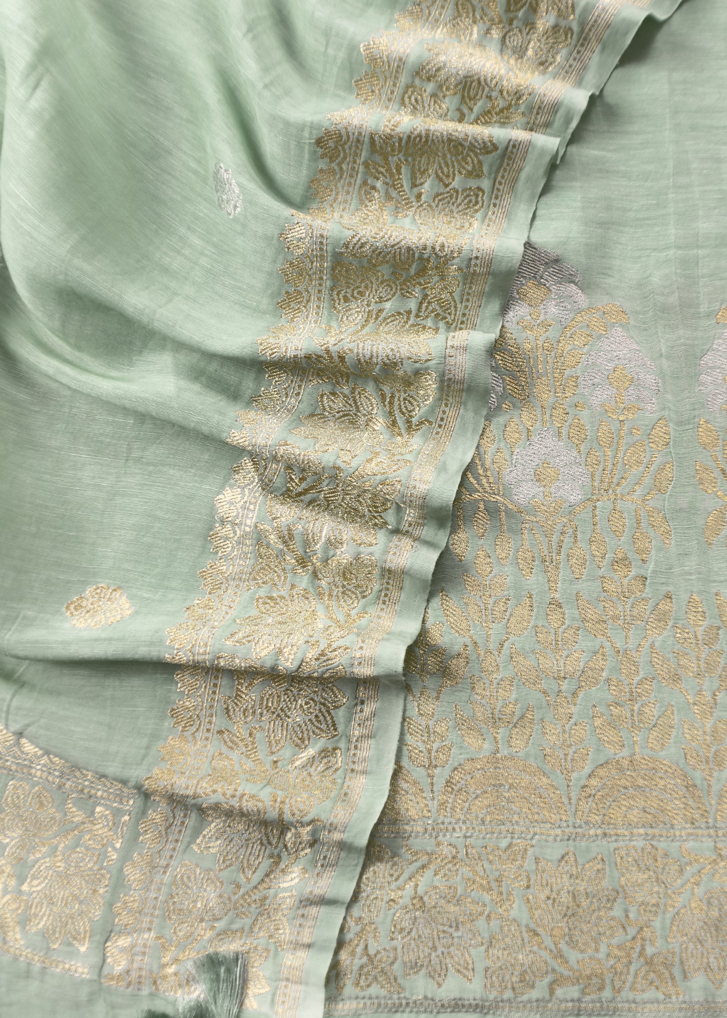 Green Handloom Blue Linen Silk With Kadwa Weaves