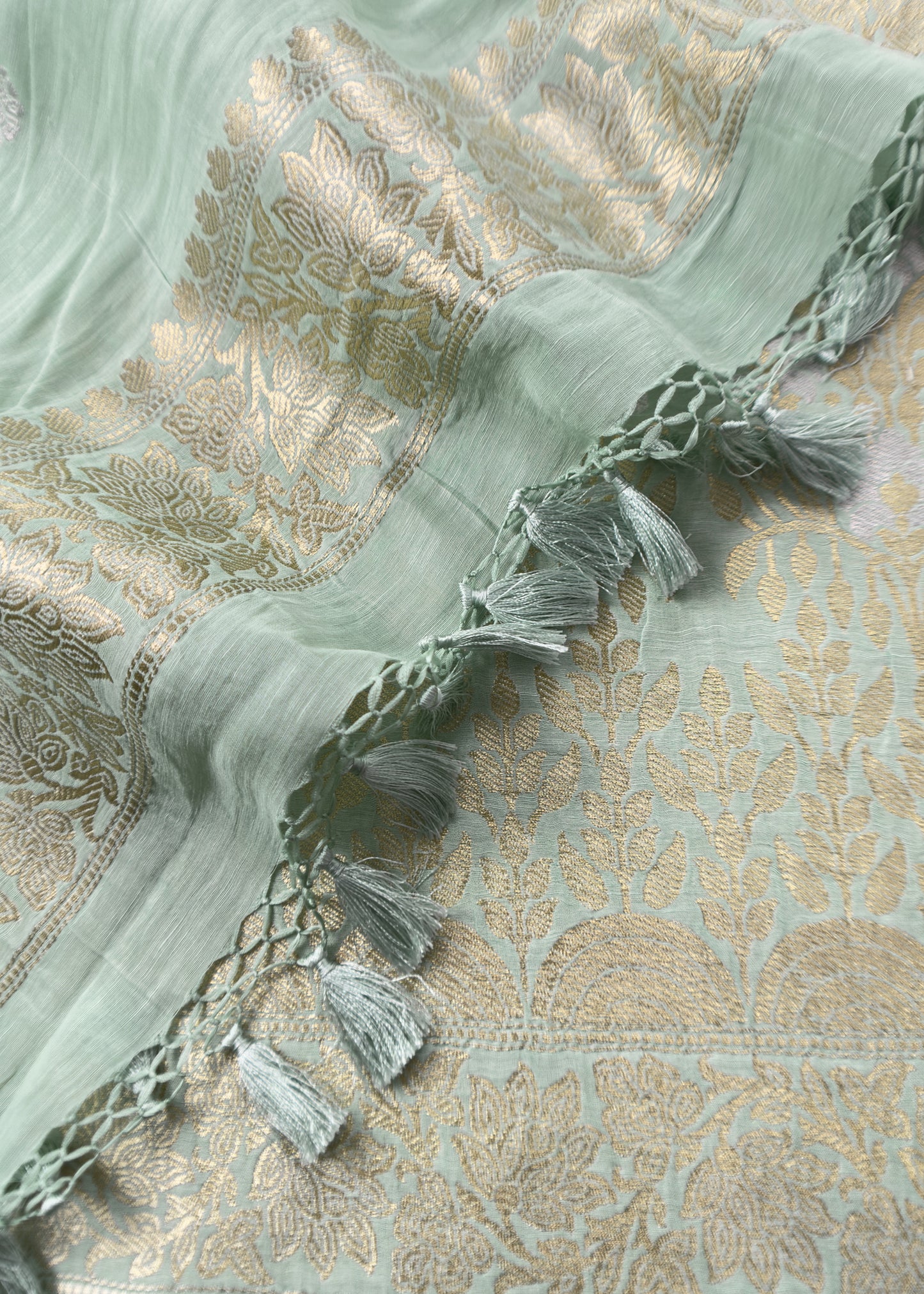Green Handloom Blue Linen Silk With Kadwa Weaves