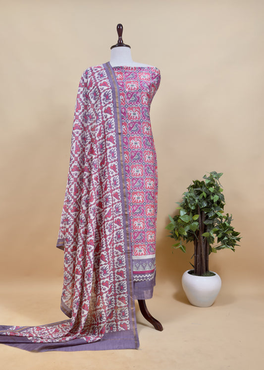 Maheshwari Silk Suit In Patola With Zari Weaving