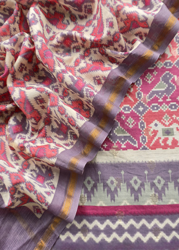 Maheshwari Silk Suit In Patola With Zari Weaving