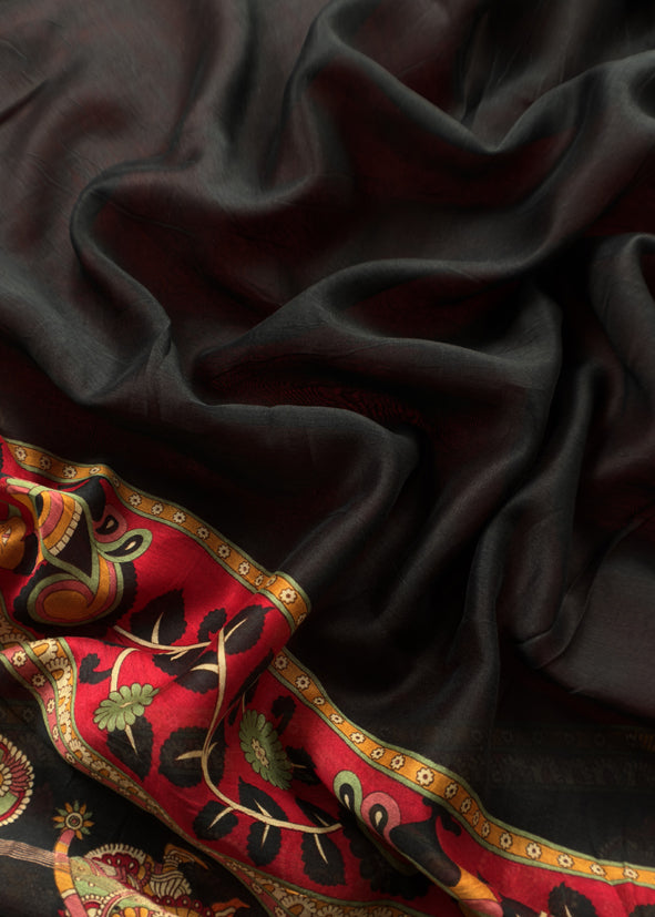 Red Pure Maheshwari Silk Natraj Kalamkari Unstitched Suit Fabric