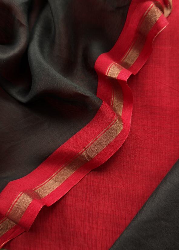 Red Pure Maheshwari Silk Natraj Kalamkari Unstitched Suit Fabric