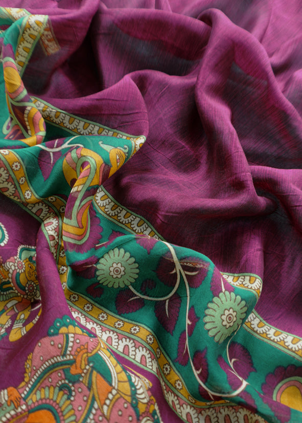 Pine Green Pure Maheshwari Silk Natraj Kalamkari Unstitched Suit Fabric