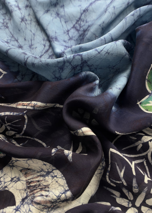 Blue Handpainted Hans and flowers Maheshwari Silk Suit With Banarasi Bootis
