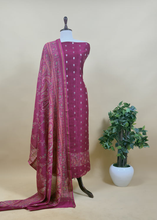 Magenta Pink Maheshwari Silk Suit With Banarasi Bootis