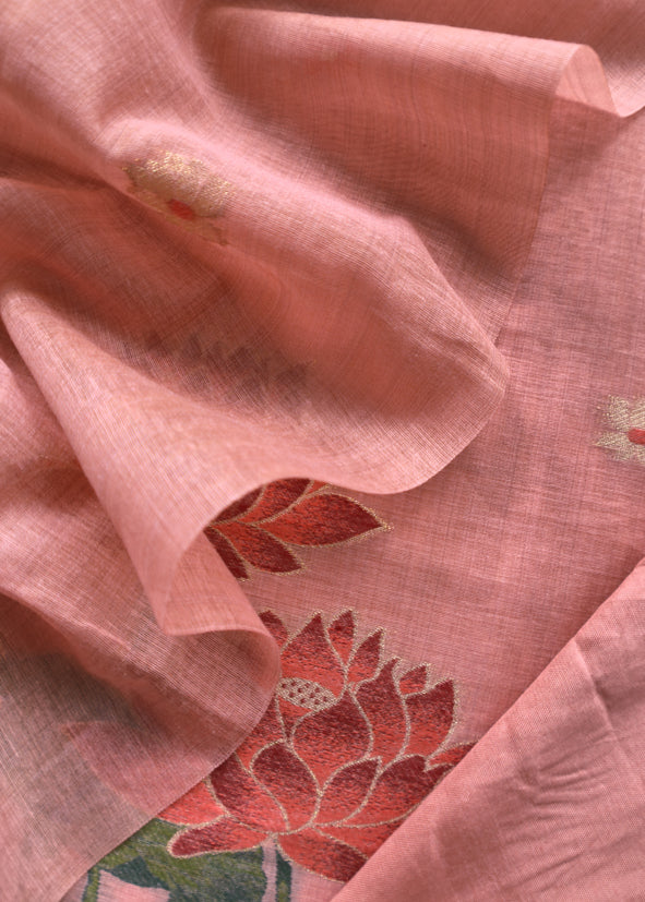 Orchid Pink Lotus Pichwai Jamdani Weaving Linen Chanderi Unstitched Suit