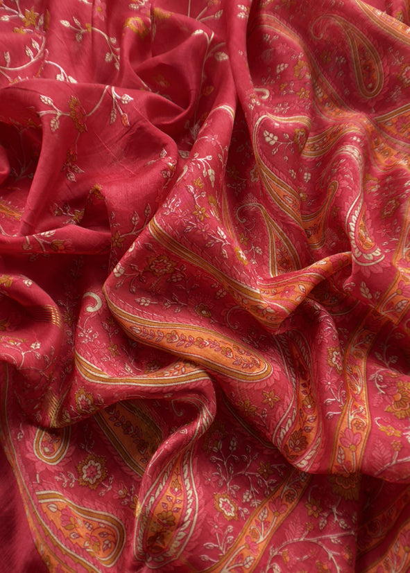 Red Maheshwari Silk Suit With Banarasi Bootis