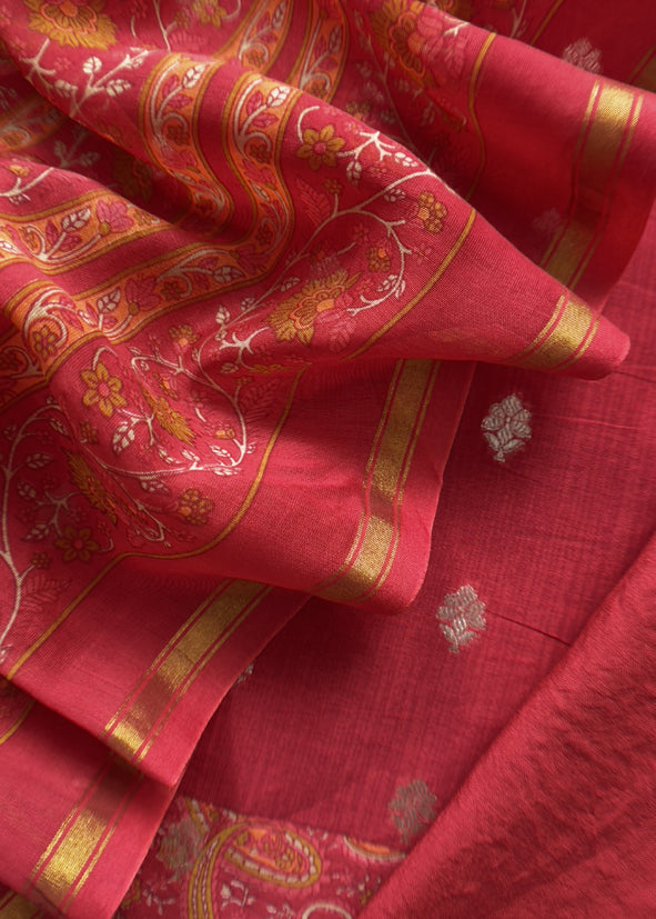 Red Maheshwari Silk Suit With Banarasi Bootis