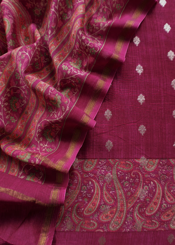 Magenta Pink Maheshwari Silk Suit With Banarasi Bootis