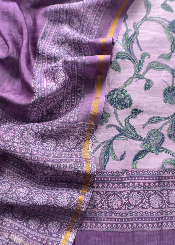 Purple Tulip Maheshwari Silk Unstitched Suit With