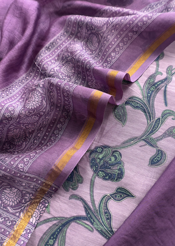 Purple Tulip Maheshwari Silk Unstitched Suit With