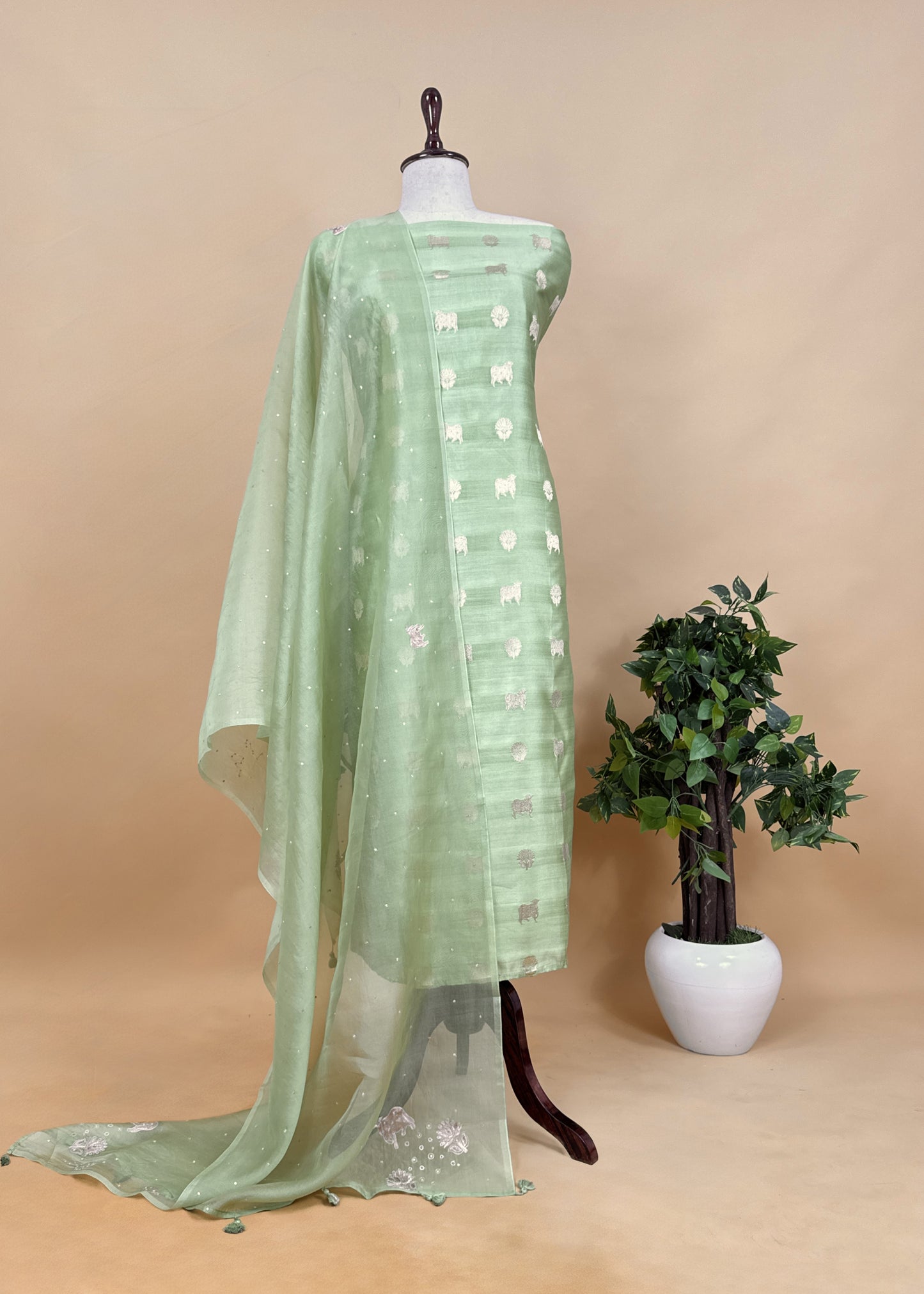 Royal Blue Pure Unstitched Chiniya Silk Suit In Pichwai Zari Weaving