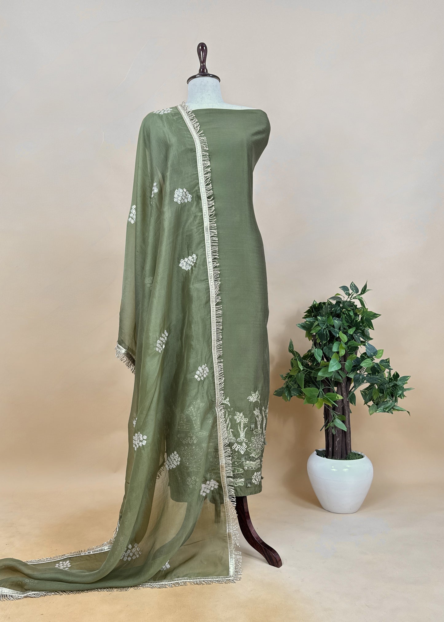 Purple Pure Chiniya Silk Kurta and Tissue Silk dupatta with Handwork