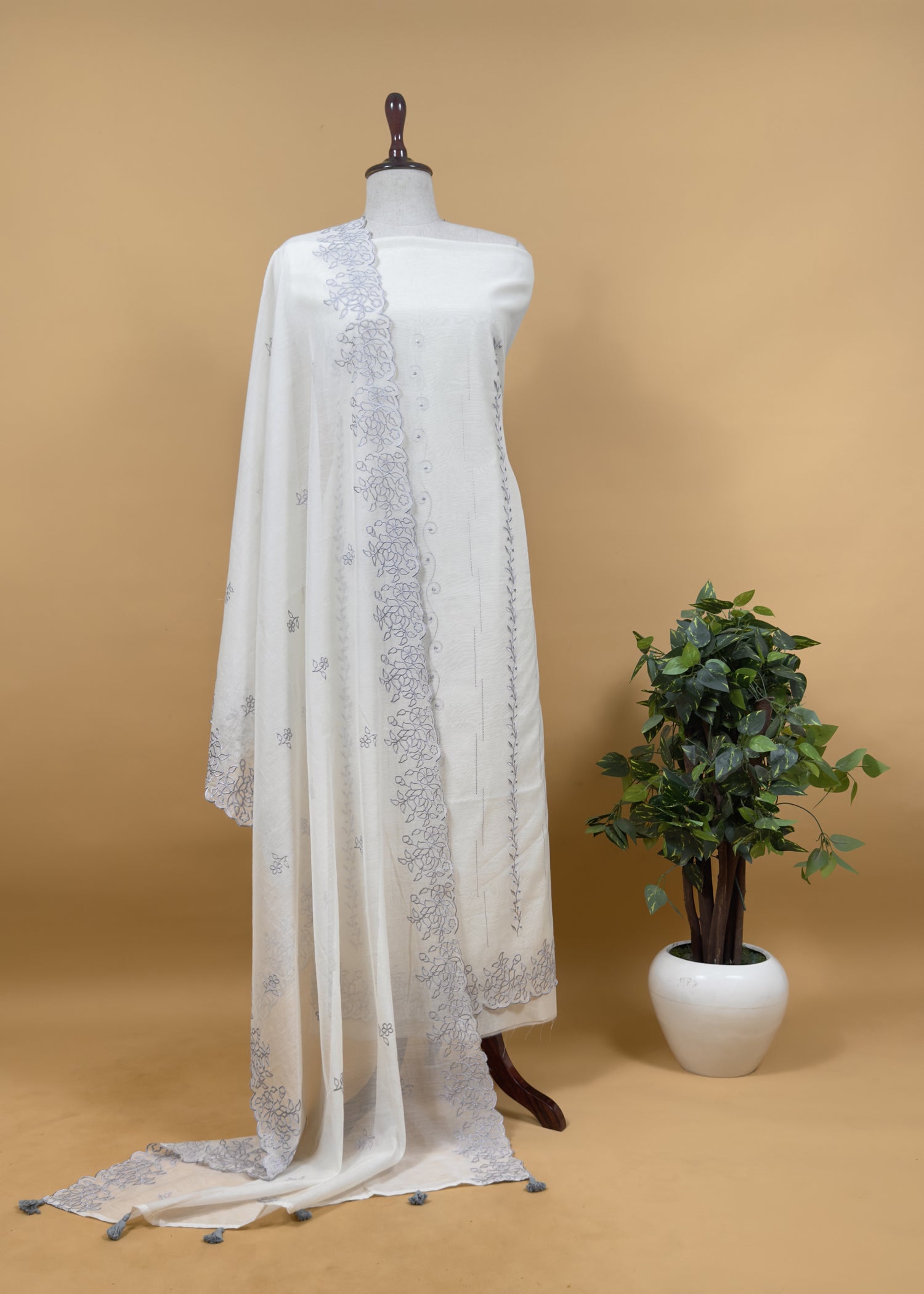 Chanderi Fabric White Churidar Material Online Shopping Chanderi Silk White Traditional Wear Hand Work Dress Material