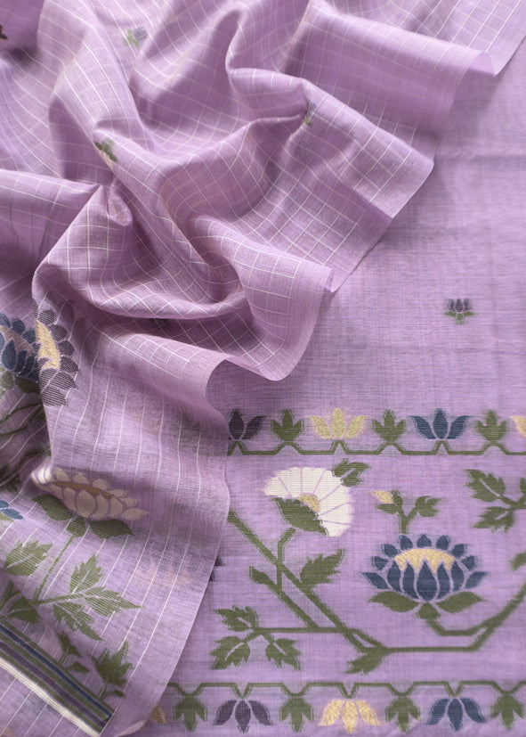 Purple Jamdani Woven Unstitched Suit With Paithani Work