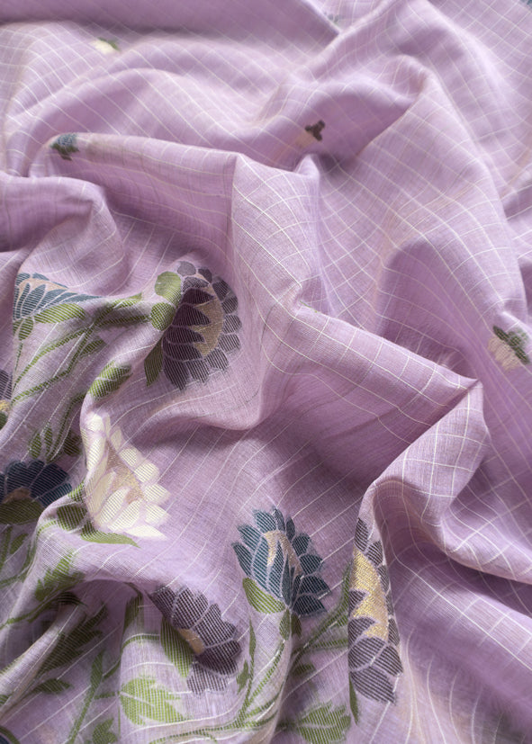 Purple Jamdani Woven Unstitched Suit With Paithani Work