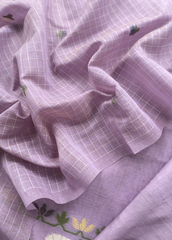 Purple Jamdani Woven Unstitched Suit With Paithani Work