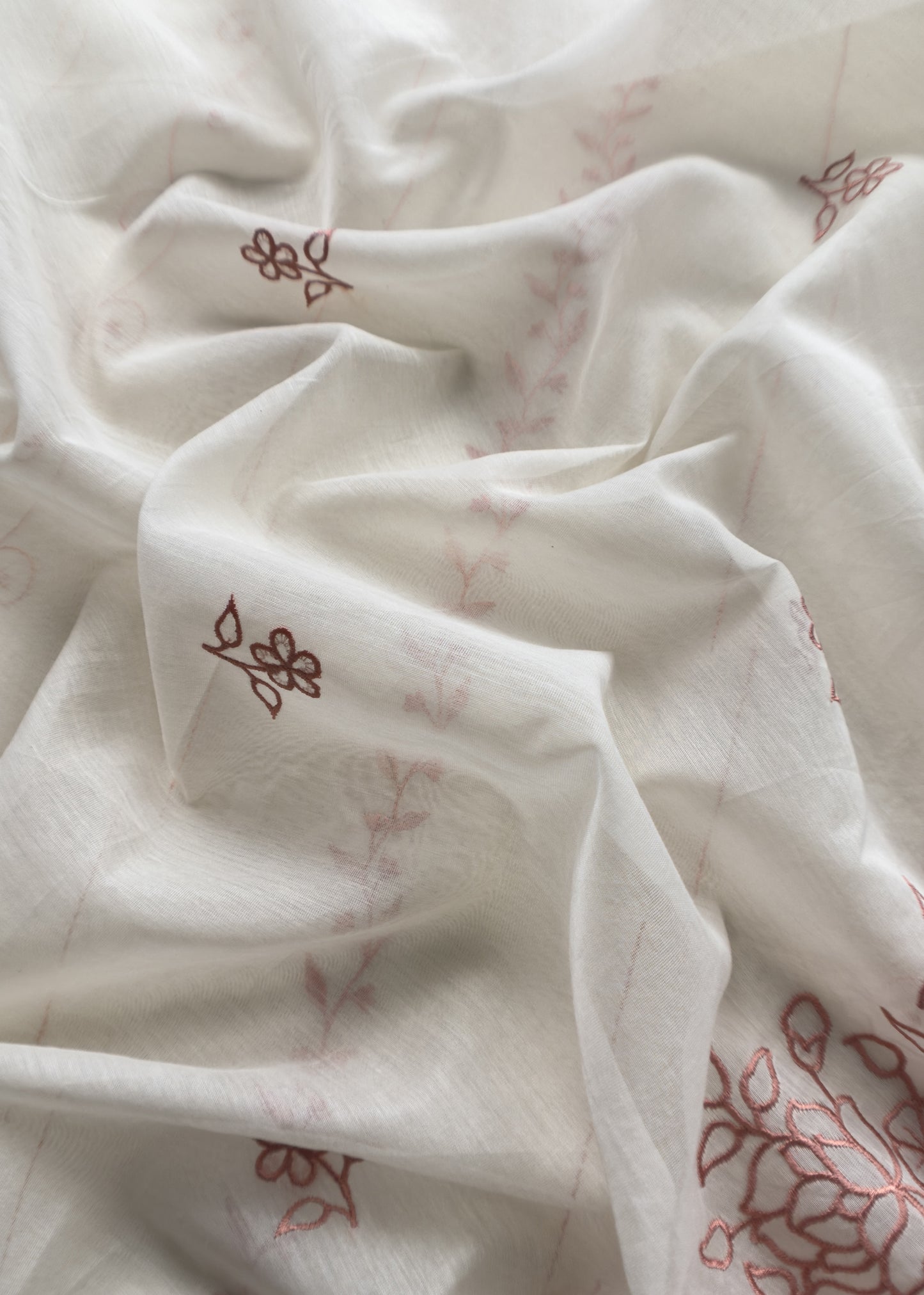 Peach And White Mul Chanderi Suit With Embroidery