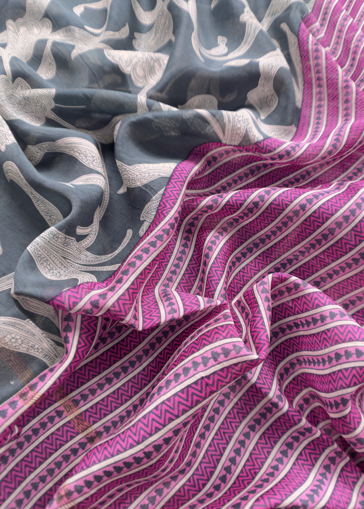 Charcoal Grey and Barbie pink Red Pure Maheshwari Silk Suit