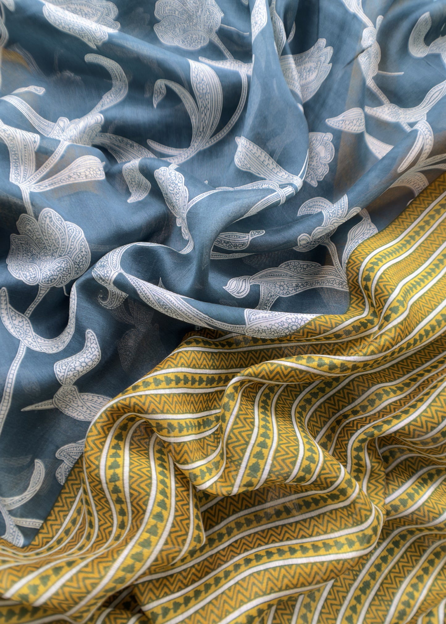 Charcoal Grey And Gold Yellow Pure Maheshwari Silk Suit