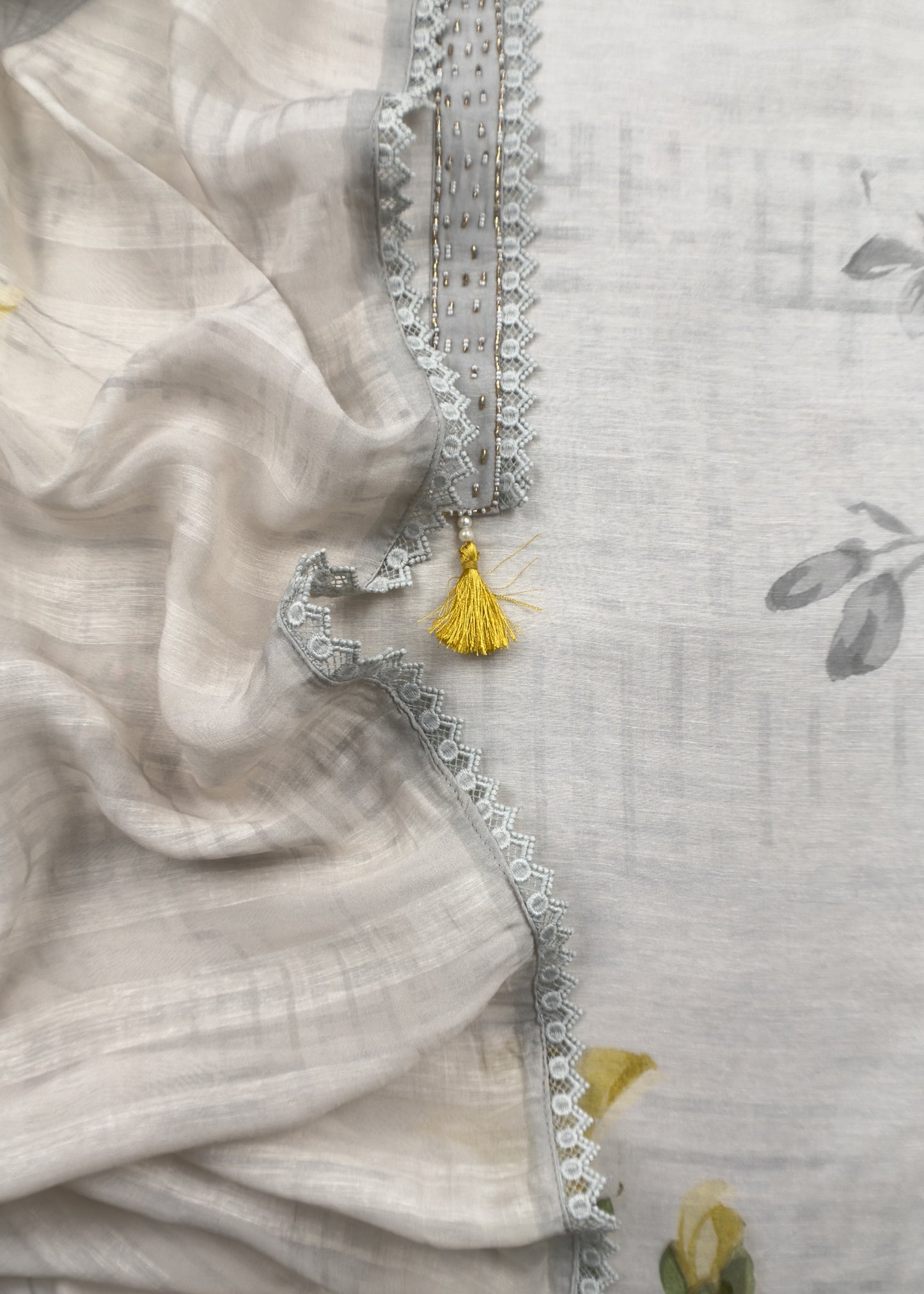 White Pure Cotton Suit With Thread Embroidered Flowers