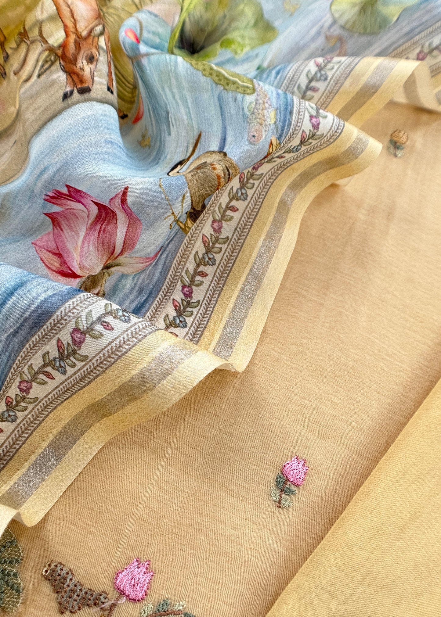 Pastel Yellow Mulmul Suit With Digital Print Dupatta