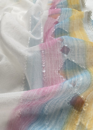 White Unstitched Kota doriya Suit With Dupatta