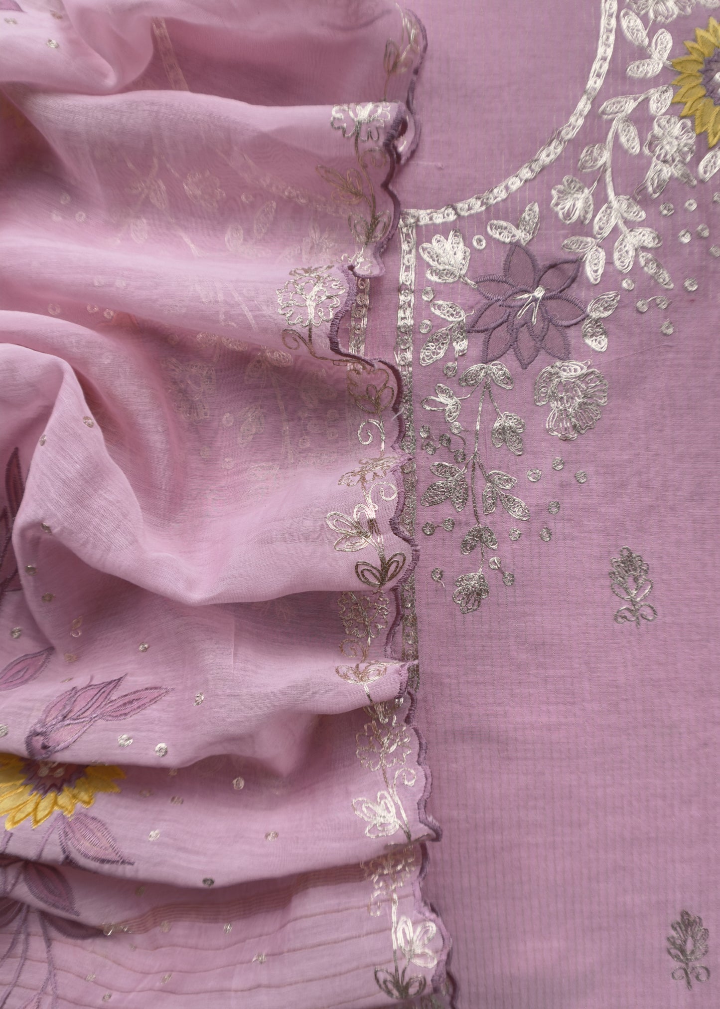 Pink Summer Special Mul Chanderi Suit With Pitta and Appliqué Work
