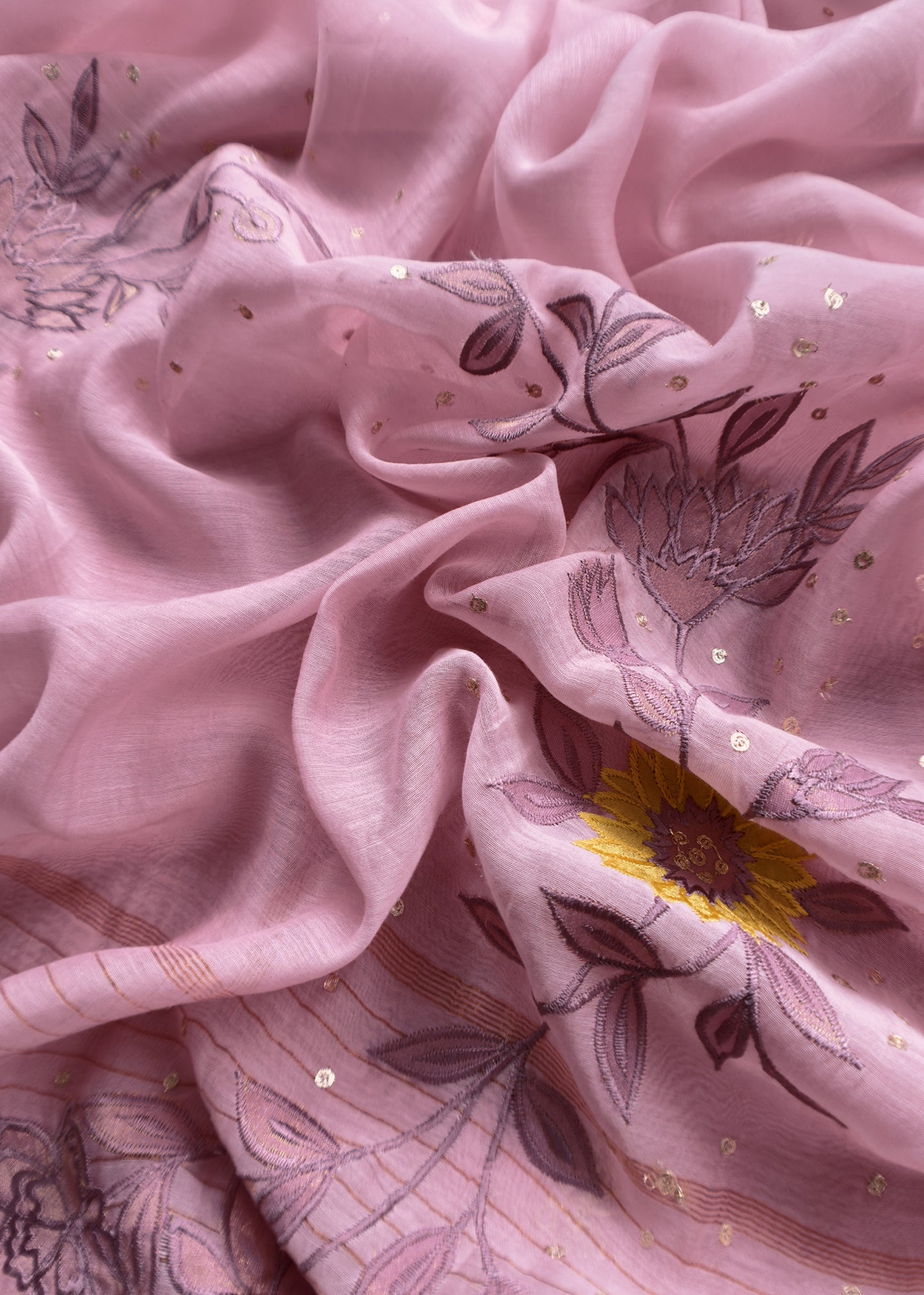 Pink Summer Special Mul Chanderi Suit With Pitta and Appliqué Work