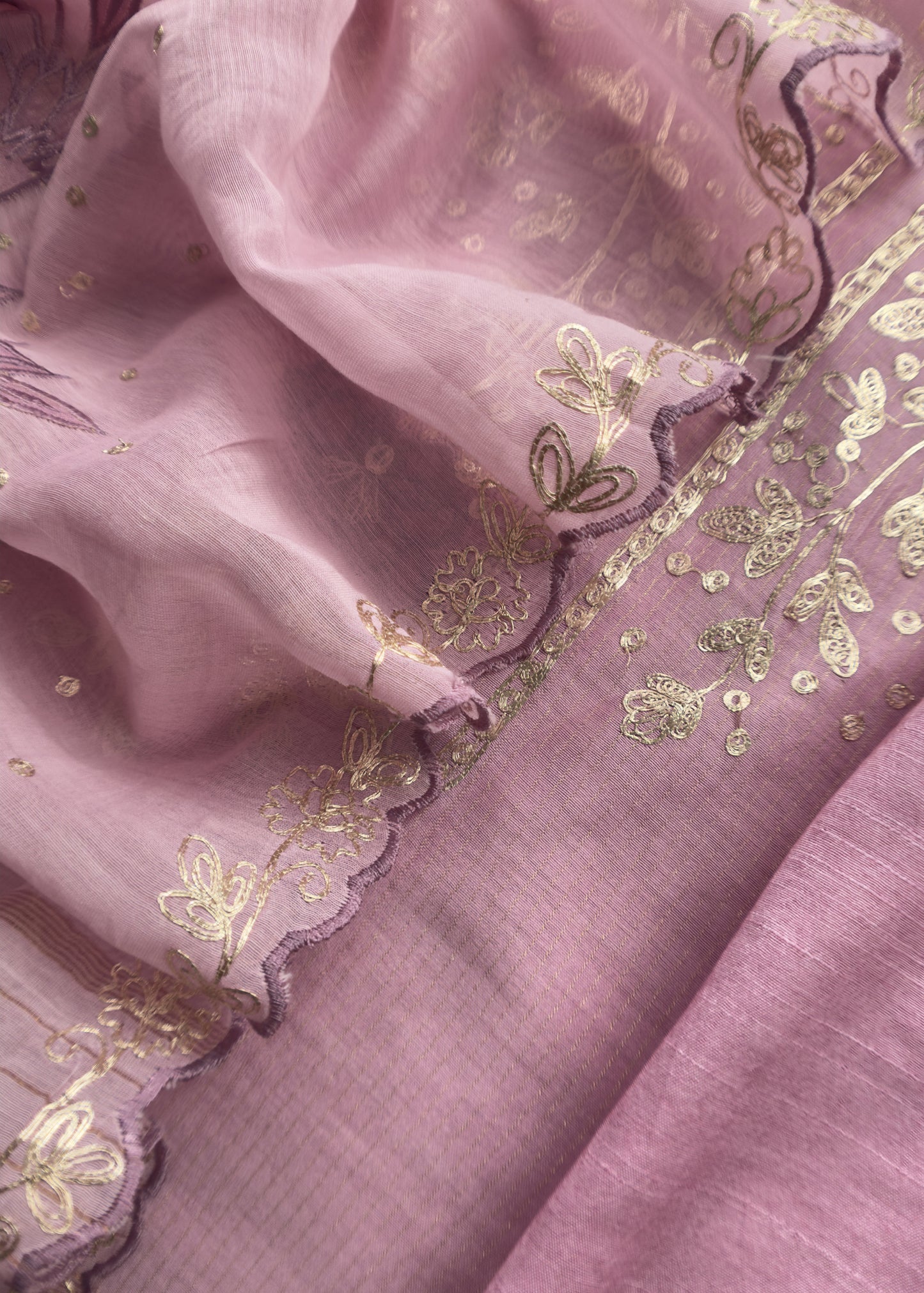 Pink Summer Special Mul Chanderi Suit With Pitta and Appliqué Work