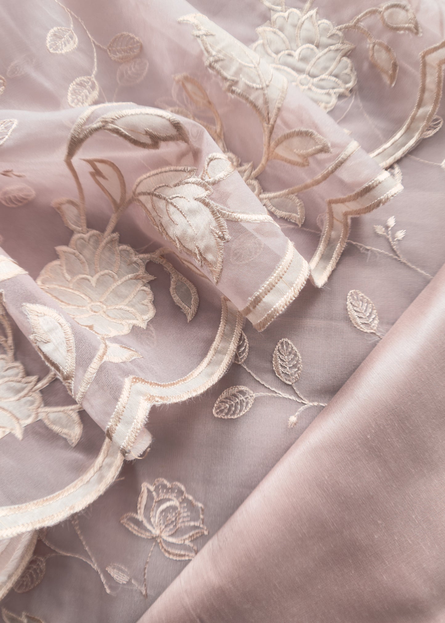 Soft Pink Organza Suit With Appliqué Work And Resham Embroidery