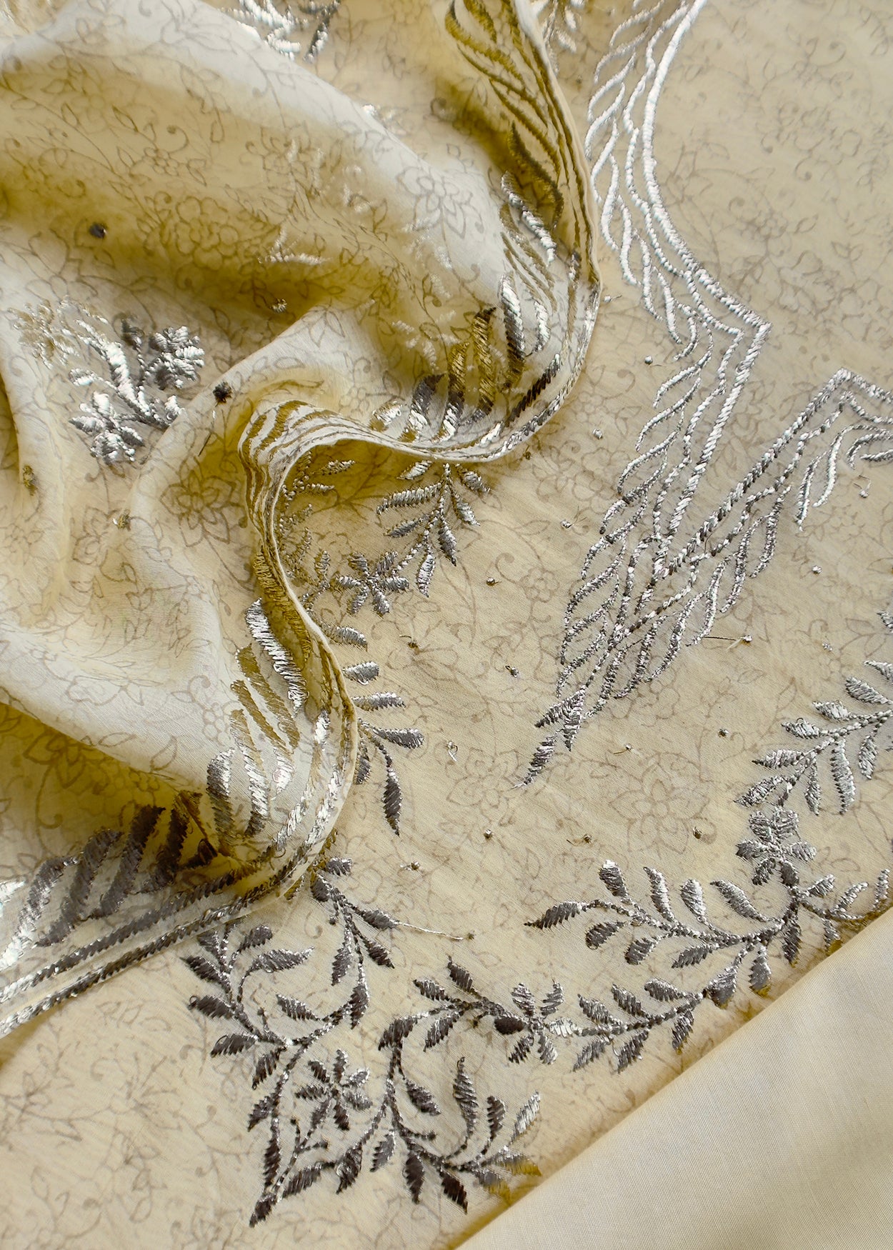 Buttar Yellow Handloom Hand-Block Print Mul Chanderi Suit With Gold Pitta Hand Work