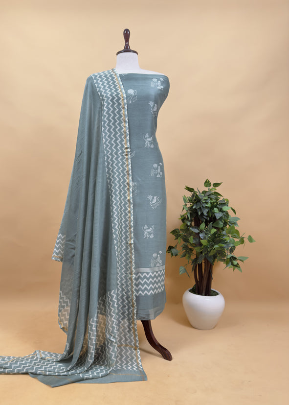Apple Green Pure Maheshwari Silk Suit With Ekat Dupatta