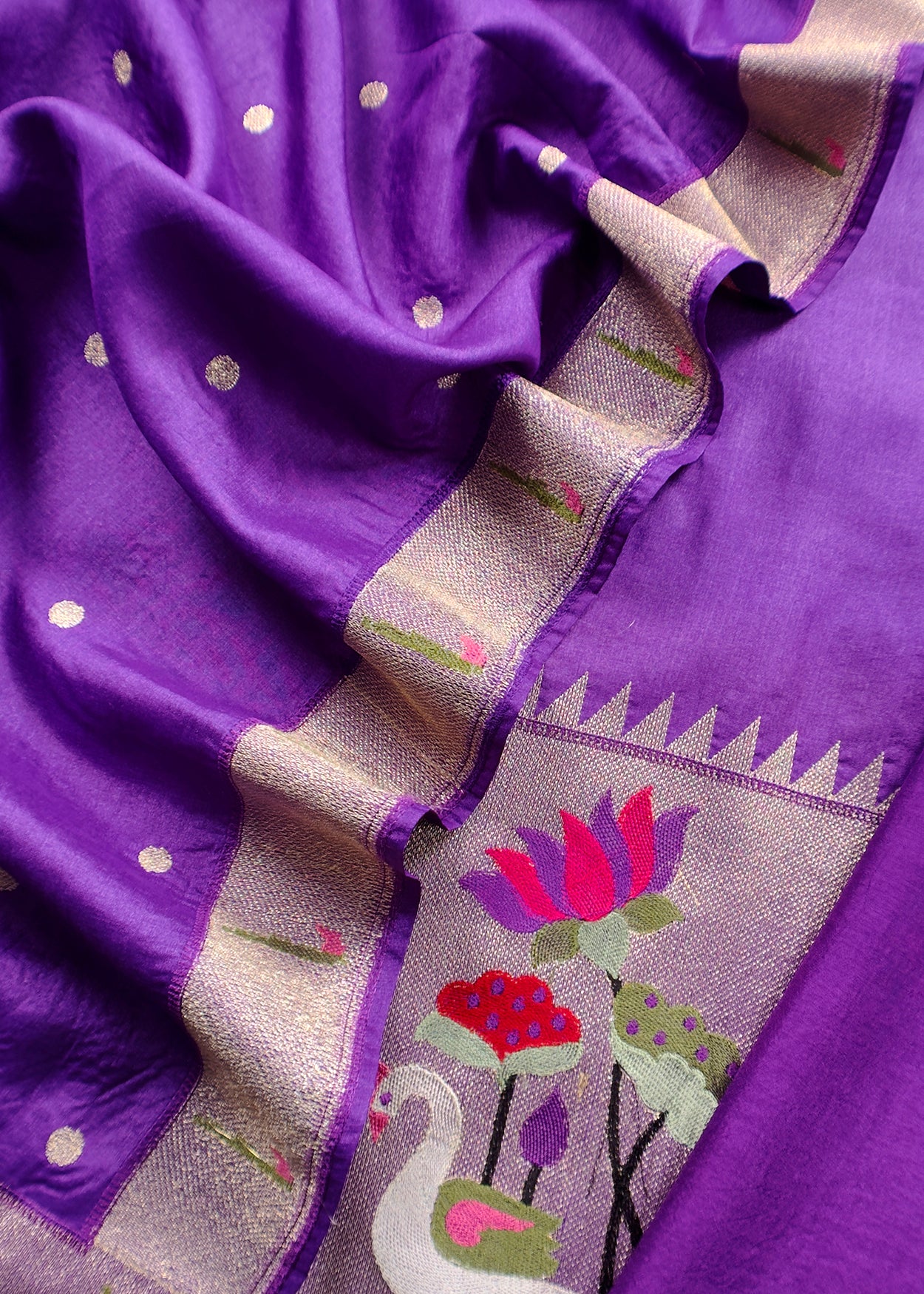 Violet Handloom Self Tussar Silk Suit Fabric With Pathani Weaving