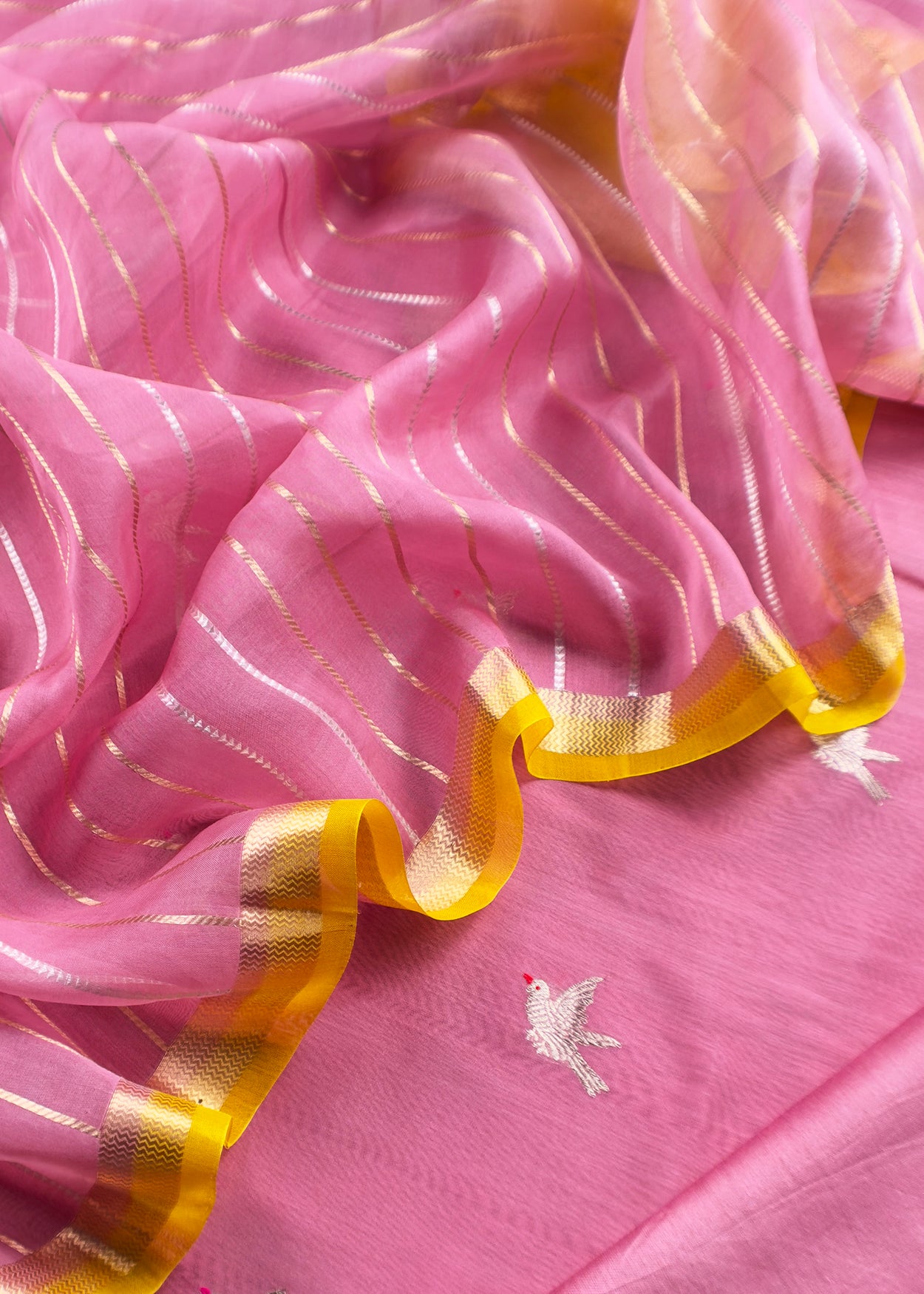 Pure silk unstitched suit with kora silk dupatta