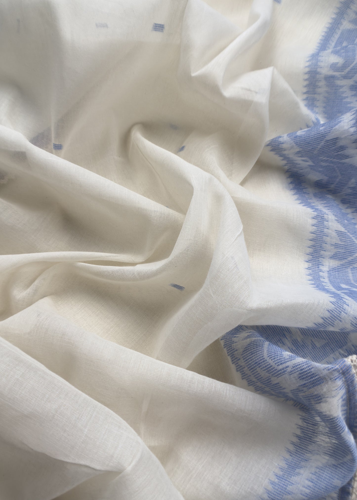 Off White With Blue Cotton Linen Suit With Jamdani Weaving