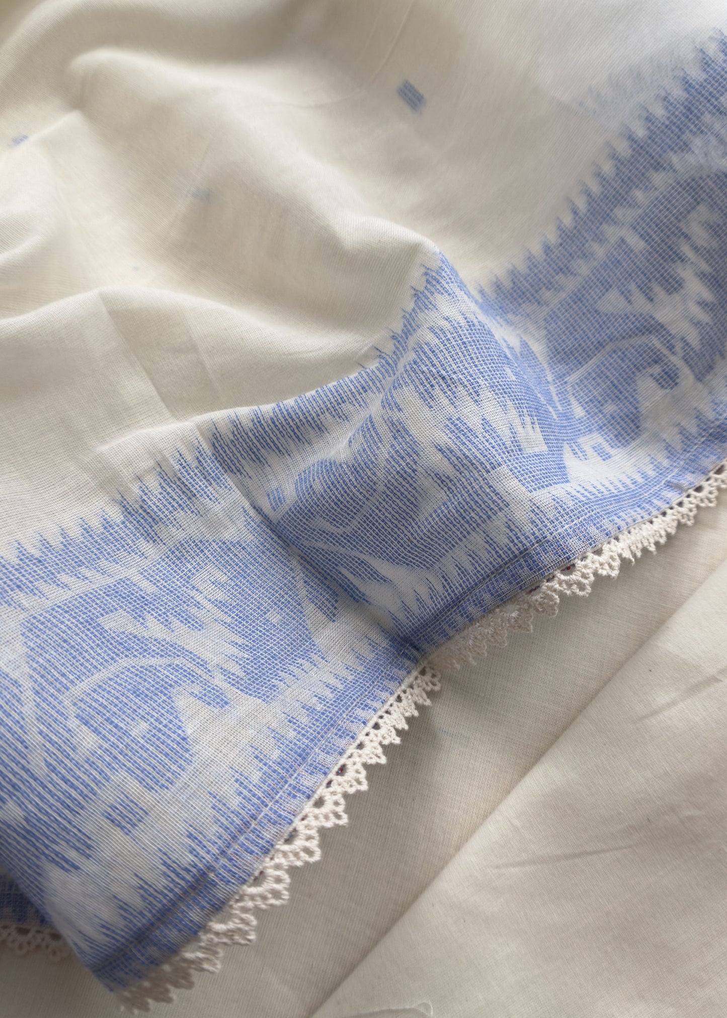 Off White With Blue Cotton Linen Suit With Jamdani Weaving