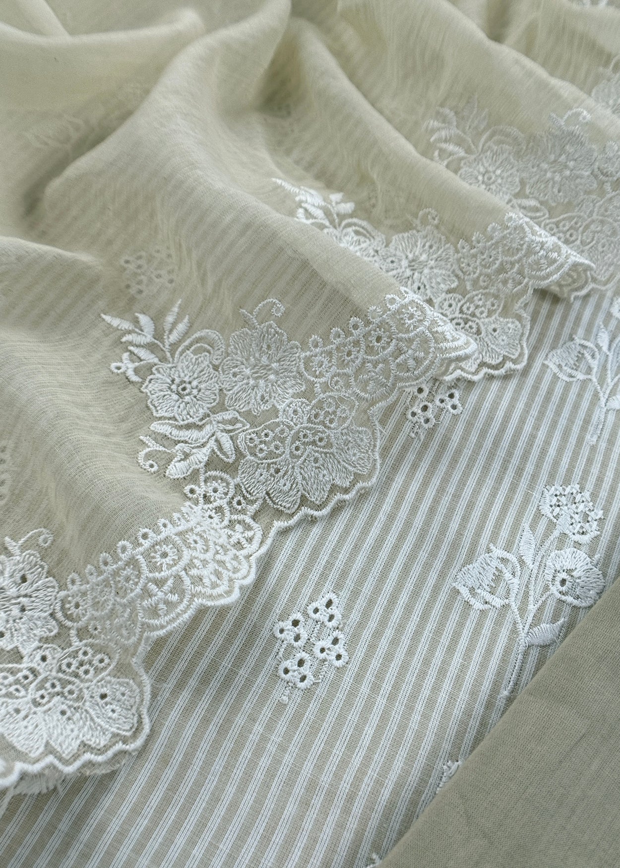 Beige Pure Cotton Suit With Chiffon Dupatta
