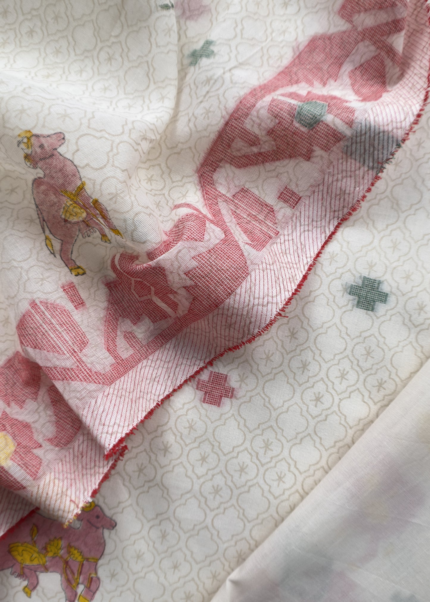 Off White With Peach Cotton Linen Suit With Jamdani Weaving